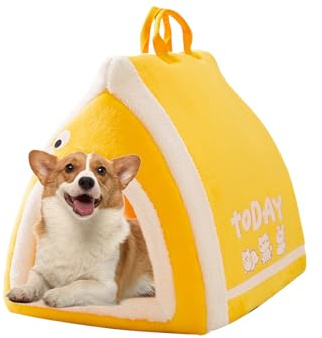 Galatée Letto Per Gatti e Cani, Tenda Per Animali Domestici, Con Fondo Antiscivolo, Per Interni, Cuccia Morbida (M, Giallo)