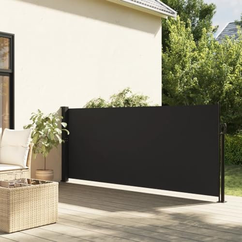 Homgoday Auvent Latéral Rétractable Noir 120x500 cm, Protection de l'intimité et Vent, Paravent Store Clôture de Jardin, Extensible Brise Vue pour Extérieur Balcon Terrasse