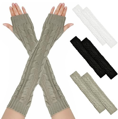 HWJPDMBD 3 Paar Armstulpen Damen, handstulpen damen, Wolle Pulswärmer Strick Halb Fingerlose Handschuhe, pulswärmer damen, Gestrickte Handstulpen, arm warmers, Für Mädchen, Winter Weben Armwärmer