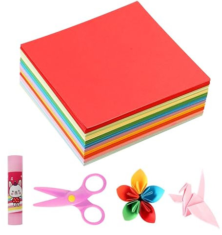 Origami Papier, 300 Stücke Bastelpapier 15×15cm, Faltpapier Buntes Papier Quadratisches Faltpapier mit 1 Rosa Kinderschere und 1 rosa Klebestift für Kunst und Bastelprojekte (20 Farben)