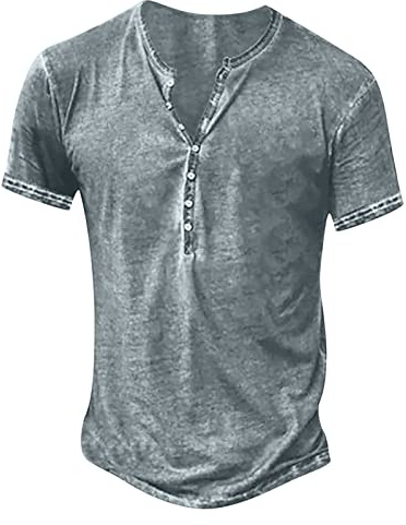 Homme Henley T-Shirts à Manches Courtes Col Tunisien Boutons Coton Décontractée Slim Fit Chemises en Coton T-Shirt Respirant Haut d'extérieur Fitness Tee Shirt Vetement Homme Solde