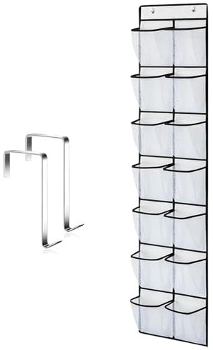 Tsathoggua Organizer über der Tür für Schuhe, Schuhregal Tür Hängend mit 2 Haken, Schuhaufbewahrung Hängend Platzsparend, Schuh Organizer für Schrank, Schlafzimmer, Badezimmer (14 Taschen Weiß)