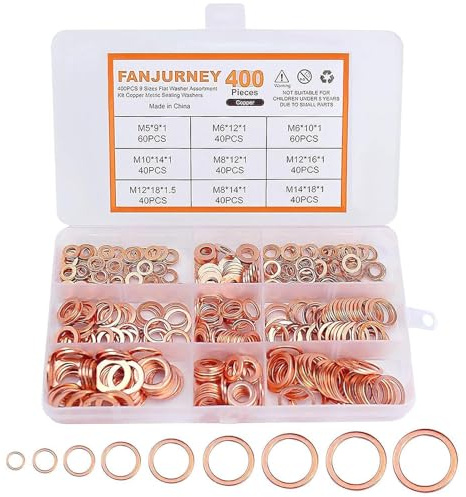 Bague d'étanchéité en cuivre - 400pcs de joints en cuivre 9 tailles de joint en cuivre | Anneaux de joint en cuivre avec joint en cuivre pour joint de bol