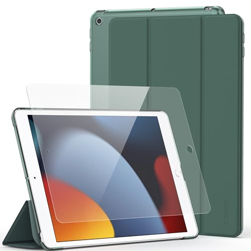 CACOE Funda Compatible con iPad 9a Generación 8a / 7a Generación, con Pellicola Protettiva Vetro Temperato con iPad 10.2 2021 2020 2019, Verde Medianoche