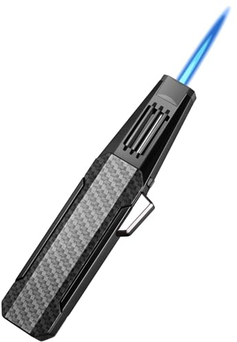 Butane Torch Lighter,Windproof Refillable Kitchen Cooking Torch,Adjustable Flame Solar Beam Blow Torch with Safety Lock for Candle Camping BBQ (Not Included Butane Gas) (Lighter Black)