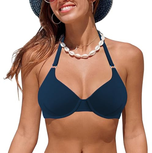 Rayson Top de Bikini Mujer Push-up Cuello en V con Lazo al Cuello Top de Traje de Baño Clásico Colores Lisos Disponibles