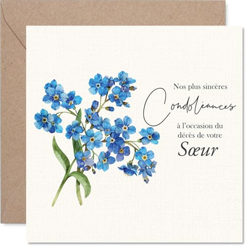 Stuff4 Condoléances Carte de Condoléances pour la Perte de Sœur | Un Bouquet de Fleurs Bleues pour Témoigner Votre Soutien, 145 mm Carré, Enveloppe Incluse