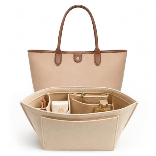 AUEFUDQ Organizador de Bolsos de Mujer Fieltro,Taschen Organizer,Organizer de Fieltro, Correa y Organizador para Mini Bolsos Mujer, Interiores Almacenar Cosméticos
