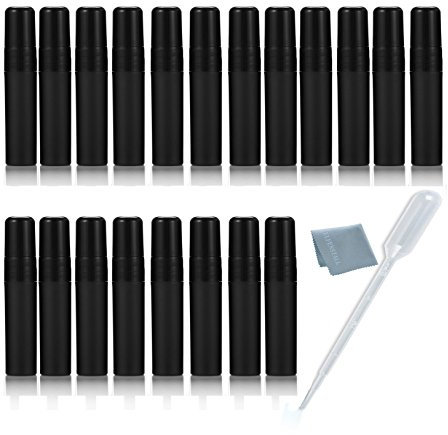Elfenstall- Cool Black 25pcs 5ml 1/6OZ Atomizer Empty Matte Plastic Fine Mist Spray bottle Refillable Fragrance Perfume Scent Sample Bottle for Travel Party Makeup Tool