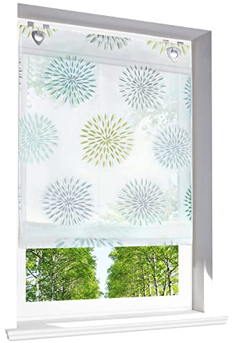 Raffrollo mit Kreis-Motiven Druck Design Rollos Voile Transparent Vorhang (BxH 80x140cm, Grün mit U-Haken)