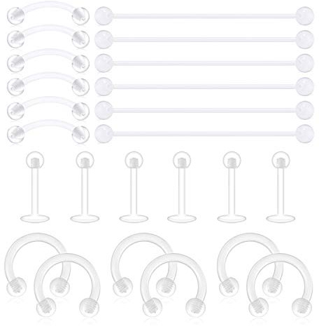 incaton Industrial Barbell Lèvre Bar Labret Stud Nez Tragus Piercing Anneau Retenue Clair Acrylique & Acier Inoxydable