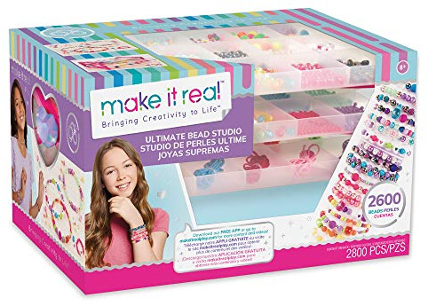 Make It Real DIY-Schmuckbastelset mit Perlen, Anhängern und Aufbewahrungsmöglichkeit – Kunst- und Bastelarbeiten für Kinder – Geschenke für Mädchen