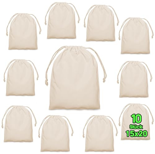 ELES VIDA 15 x 20 cm bolsas de algodón 10 piezas con cordón, almacenamiento Bolsitas de tela para cumpleaños infantiles - bolsa de bricolaje sostenible souvenirs para pintar en la naturaleza
