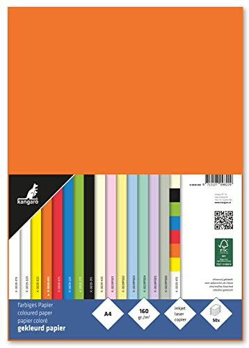 kangaro - Tonpapier Orange DIN A4-160g/m² FSC mix – 50 pack - Briefpapier Bastelpapier DIY, K-0039-055, 29.7x21x1