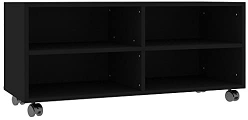 vidaXL Mueble para TV con Ruedas Contrachapada Casa Hogar Decoración Diseño Estilo Bricolaje Mobiliario Muebles Salón Sala Habitación 90x35x35cm Negro