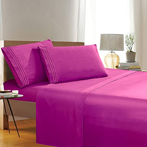 1500 Thread Count Wrinkle & Fade Resistant Egyptian Quality 4-Piece Bed Sheet Set Ultra Soft Luxurious Set includes Flat Sheet, Fitted Sheet and 2 Pillowcases, King Size, Passionate Pink