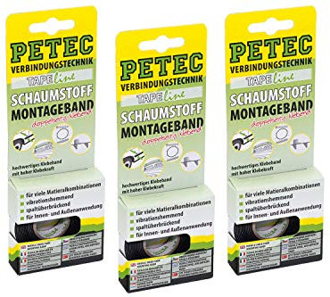 3x Doppelseitiges Klebeband Zierleisten Montageband 12mm Petec Schaumstoff Tape