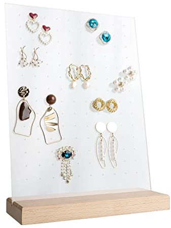 GemeShou Esposizione orecchini in faggio in vendita, porta-orecchini in legno for spille, tavola esposizione spille gioielli for la mostra【Supporto legno con tavola acrilicaFaggio】