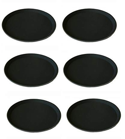 Bandeja de bar y servicio redonda y negra antideslizante de polipropileno resistente y sólido, juego de 6 piezas, restauración cervecería Bistrot Café Restaurante (3 tamaños disponibles) (40 cm x 6)