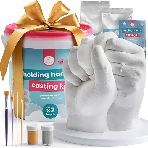 chuckle - 3D Handabdruck Set für Paare, Gipsabdruck Hände, Pärchengeschenk zum Jahrestag, ungiftig & einfach mit Goldfarbe