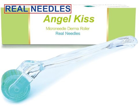Angel Kiss Derma Roller 0,5 mm aghi veri – 192 singoli aghi in titanio – Rullo per microneedling per viso, corpo, barba, cuoio capelluto e cura della pelle