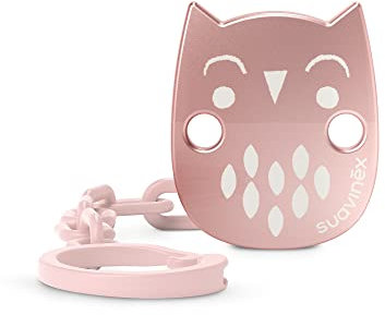 Suavinex, Broche Pinza Para Chupetes; Chupetero; Cadena Para Chupete Con Broche Joya; Efecto Metalizado. +0 Meses; Bonhomia Rosa