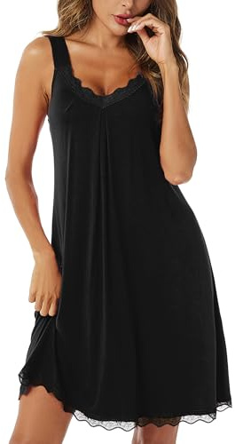 Uniexcosm Camicia da Notte, Camicia Notte Donna Cotone Corta Camicia Notte con Girocollo Sciolto Maniche Corte Camicia da Notte Volant Lovable Sleepwear per Casa e Casuale Nero M