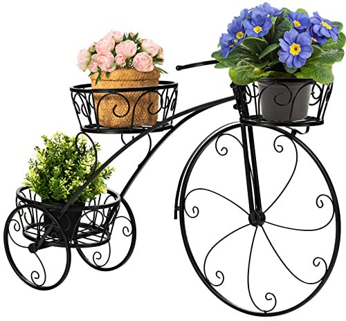 HOMASIS Support de fleurs en forme de vélo, escalier à fleurs, en métal, avec 3 niveaux, escalier de plantes vintage pour jardin, balcon, bureau, étagère à fleurs, étagère à plantes, 80 x 25 x 52 cm,