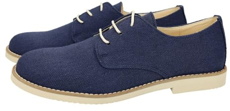 YOWAS 20344 Esparteñas de niño para comunion, en Color Azul Marino, Plantilla de Piel y Cordones para Ajustar, Hechas en España NIÑO Zapato COMUNIÓN