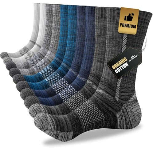 Niorasen Men's Cotton Crew Work Socks, 5 Pairs Cushioned Boot Socks, Moisture Wicking Athletic Socks for Hiking Sports Running 8-10 (Multicolor)