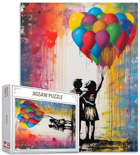 Tucocoo 1000 Piece Jigsaw Puzzle for Adults, Graffiti, Couple, Pop Art, Street Art, Rainbow Balloon Jigsaw Puzzle, for Stimulating Family Activities