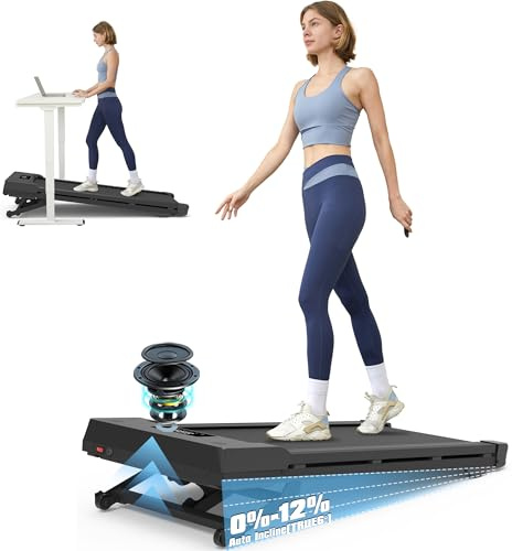 PACEROCKER Walking Pad Treadmill - 12% 9-Level Auto Incline System - 450 lbs Heavy Duty Capacity (204.1 kg) - Bluetooth Speaker - LED Display - Under Desk Design - 5 MPH (8 km/h)