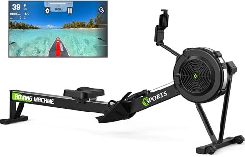 MettleMatic Rudergerät für zu Hause klappbar: Professionelle Rudergeräte mit 10 Stufen Luftwiderstand, Backlit Smart Bluetooth Display, 160 kg Belastbar (Schwarz)
