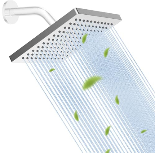 Hibbent cUCPC Certified Thickness Rain Shower Head, 8'' High Pressure Rainfall Shower Head, Square Bathroom Waterfall Shower Heads, High Flow Fixed Showerheads with Adjustable Brass Ball Joint, Chrome