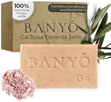 BANYÔ Rosa Tonerde Gesichtsseife I 100% natürliche Inhaltsstoffe I Handgemachte Naturseife I Milde & beruhigende Pflege I Lindernd bei Akne, Ekzemen & Rötungen I Ideal für empfindliche Haut
