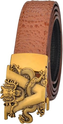 Herr Ratchet Bälten Brev V-dragon Retro Design Automatisk Spänne Skjut Kohud Krokodil Tryck Midjeband Tillbehör, Brown, 120cm/waist:41