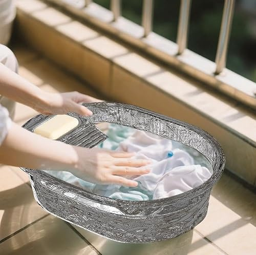 Washboard Basin 17x13x5 Inch Washboard with Non-Slip Pad Heavy Duty Wash Board for Hand Washing Clothes, Transparent Blue, Wash Board (Grey)