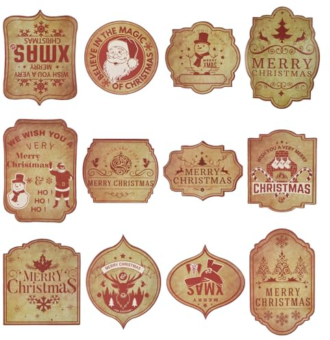Qaixwuyi 36 Pezzi Etichette per Bottiglia di Vino Natalizie, Adesivi per Bottiglie di Vino Stile Retro, Adesivi Natalizi Autoadesivi, Eleganti Etichette per Bottiglie di Vino, Adesivi per Bottiglie di