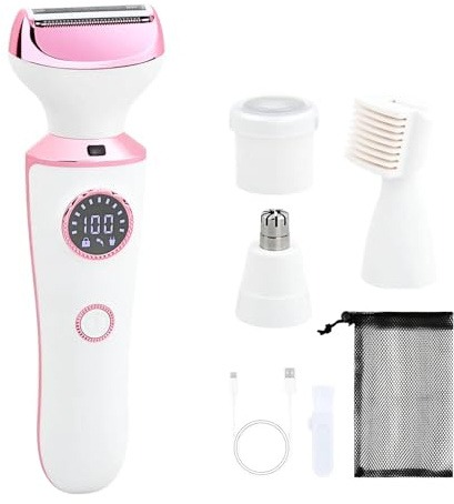 4 in 1 Afeitadora Eléctrica Mujer, Rasuradora para Zona Intima, Maquinilla de Afeitar Femenina, Maquina de Depilar de Bikini Electrica, Depiladora Sin Dolor Recargable para Axilas/Cuerpo/Cejas/Nariz