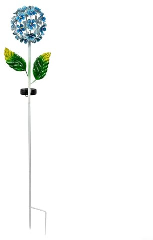 BEAZOOM Luz solar de hortensias para jardín, lámpara de hierro para exteriores con LED, resistente a la intemperie, decoración de caminos, césped, patio, 31.5 pulgadas (E)
