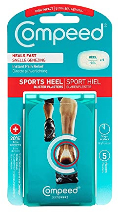 Compeed Advanced Blister Care Pads, Hydrocolloid Gel Cushions for Instant Pain Relief and Faster Healing, Sports Medium Heel, 5 Count (2 Packs)