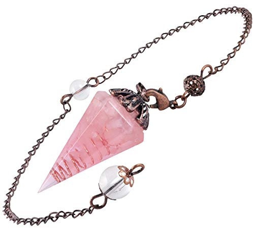 mookaitedecor Natural Rose Quartz Crystal Pendulum for Dowsing Divination Scrying Meditation, Healing Crystal Witchcraft Gift, Vintage Classic Crystal Point Dowsing Pendulum Pink Wiccan Decor