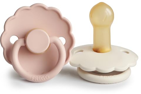 FRIGG Daisy Natural Rubber Baby Pacifier | Made in Denmark | BPA-Free (Blush/Cream, 6-18 Months) 2-Pack
