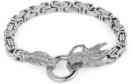 Flongo herrarmband män kungskedja armring armkedja drake huvud cykelkedja silver guld svart biker män tillbehör, 21 cm, Rostfritt stål