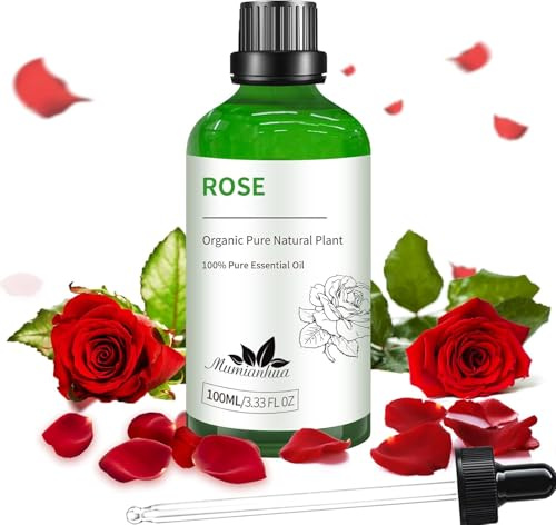 Huile De Rose 100ML,100% Pure Naturelle Huile Essentielle Rose, Pour Diffuseur, Bougie de Parfum, Massage, DIY Savon, Bougies,Huile d'Aromathérapie Naturelle