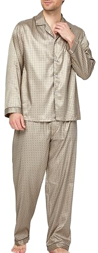 Sidenpyjamas för män, lång pyjamas med knappar, set med sovkläder, myskläder, XL