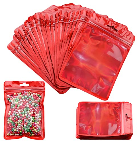 Bolsas de lámina de mylar,100 unids Resellable Food Bolsas de almacenamiento de alimentos Bolsas de envasado holográfico Bolsas de lámina plana de café Galletas al aire libre Joyería (10 * 15cm, Red)