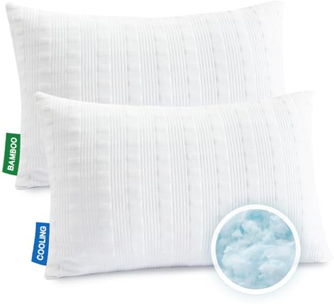 Meoflaw Cooling Pillows for Sleeping Standard Size Set of 2,Shredded Memory Foam Bed Pillow,Adjustable Loft Standard Pillow for Side & Back Sleeper-Medium Firm