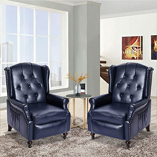 Consofa Wingback Recliner Chair with Massage and Heat, Tufted PU Leather Push Back Recliner Chair for Living Room, Leather Wing Back Chair with Remote Control, Padded Cushion, Backrest, Wooden Legs