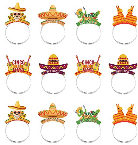 ZOOMPIL Cinco de Mayo Sombrero Stirnband, 12 Stück Partyhüte Mexikanisches Stirnband Deko, für Mexikanische Fiesta Karneval Festivals Party Supplies